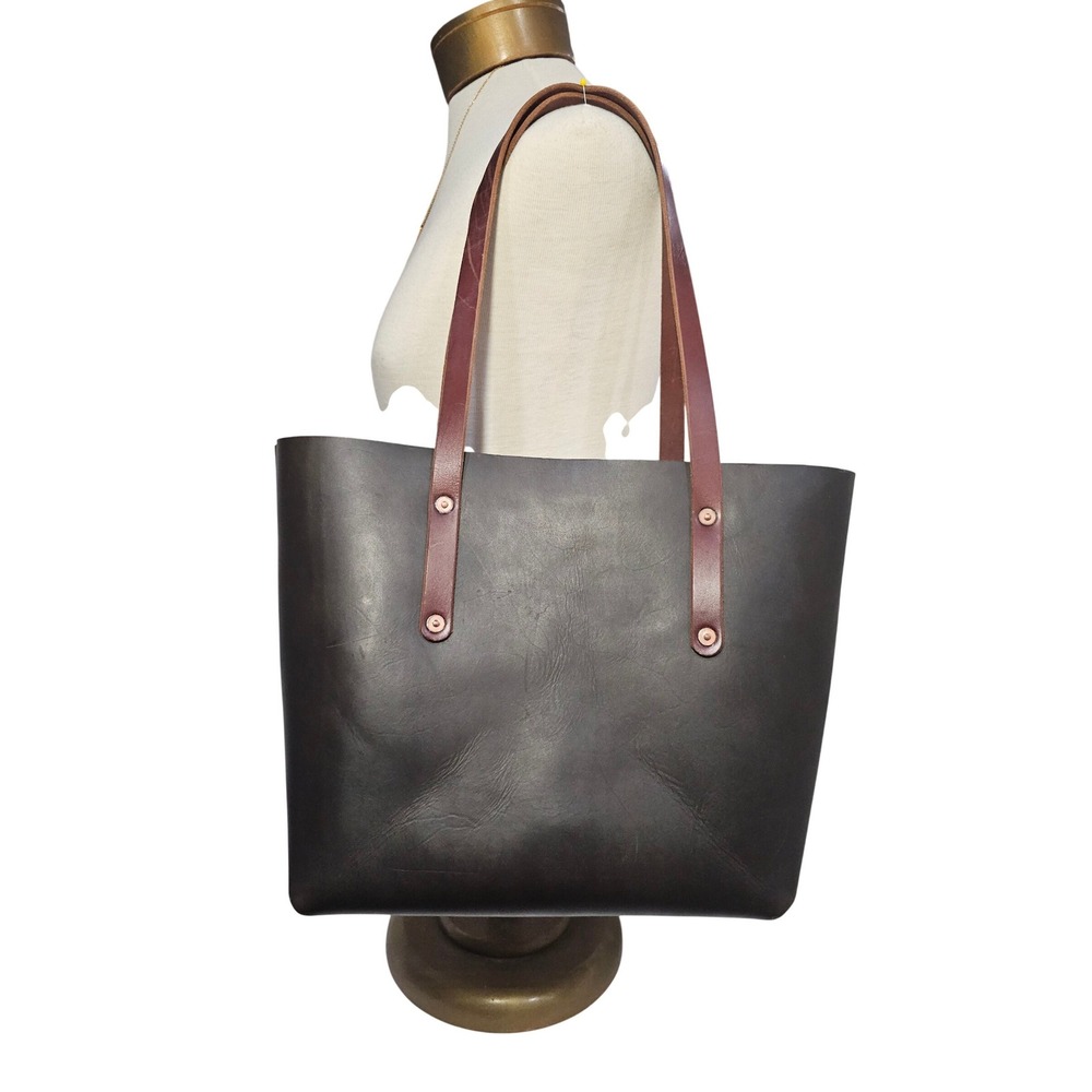 Go Forth Goods Dark Brown Leather Avery Tote Bag Handmade USA Large Carryall
